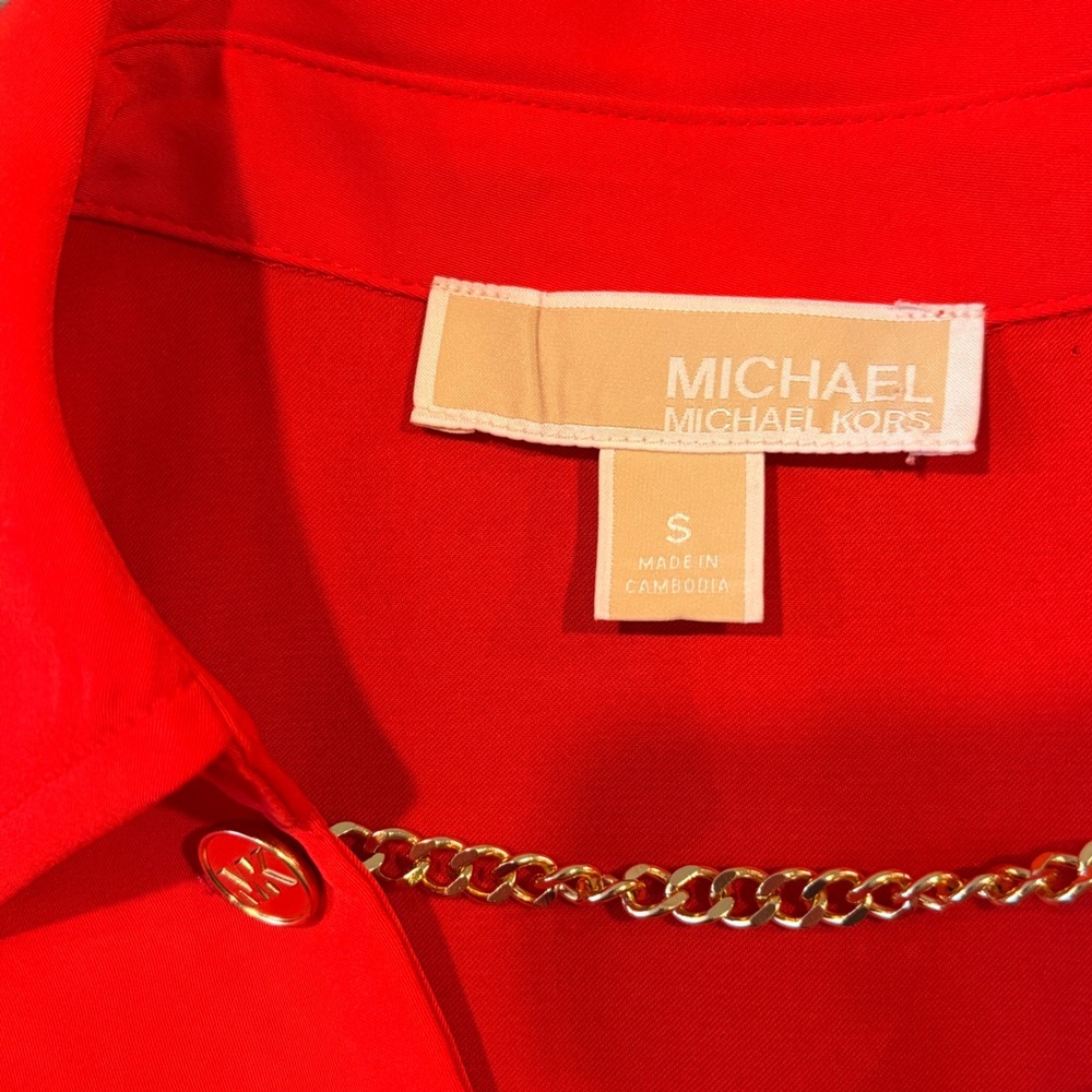 Michael Kors Persimmon Orange Chain Detail Blouse Gold Accent Size Small - Picture 8 of 16